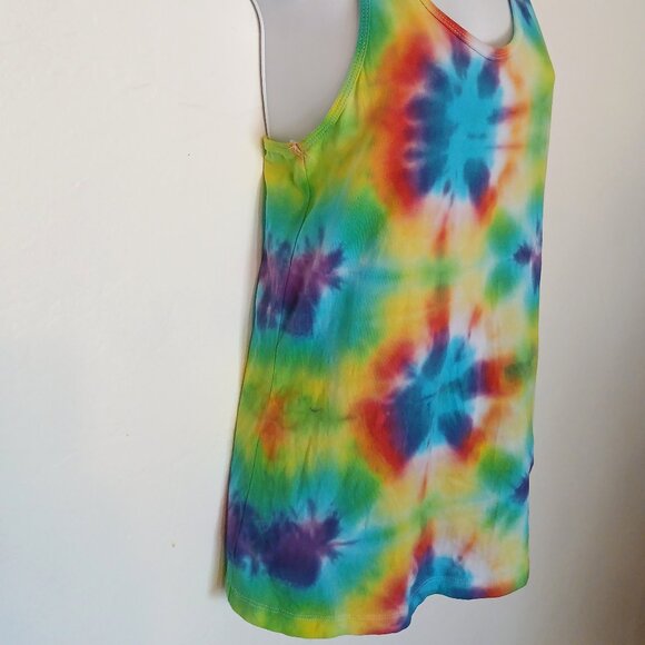 Rainbow Tie Dye Racerback Tank Top With Pretty Colorburst Pattern Women's Small - Picture 10 of 14